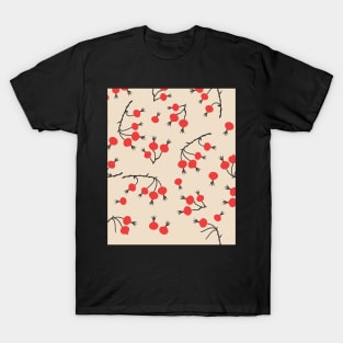 Rose Hips Branches Seamless Pattern T-Shirt